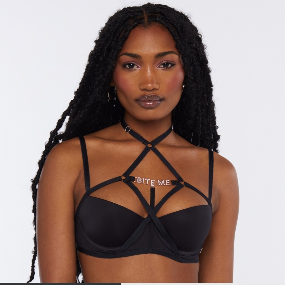 Savage X Fenty Crystal Body Harness Festival Black Gold Rhinestone